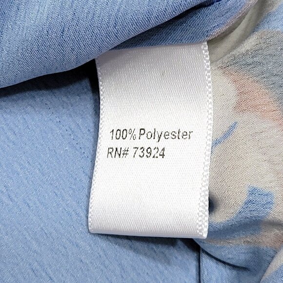 Misook Womens Long Sleeve Tie Neck Blouse Size XL Split Hem Floral Blue Romantic - Picture 10 of 12